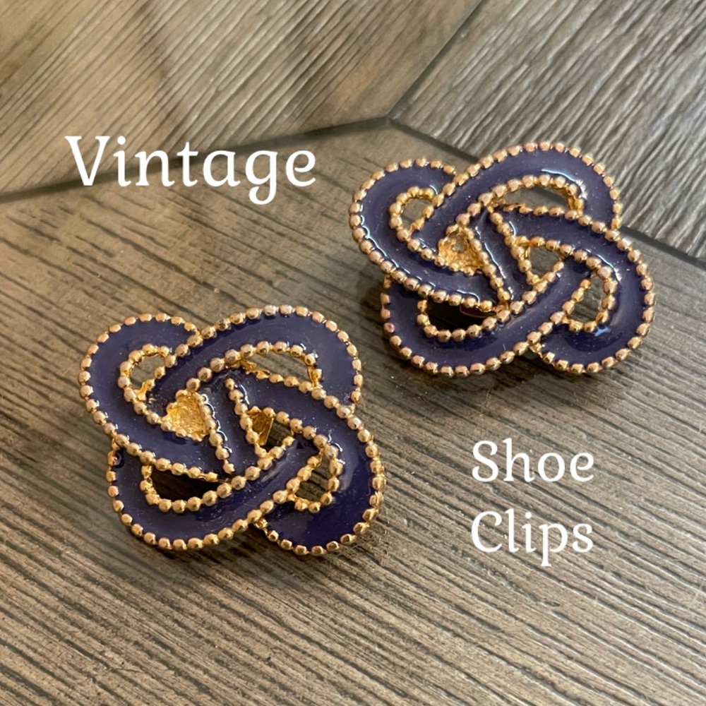 Vintage Bluette Purple Enamel Knot Shoe Clips